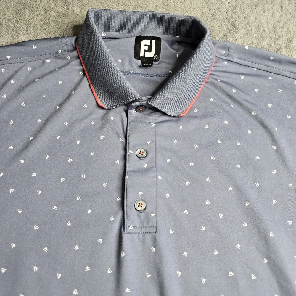 FJ Footjoy Performance Golf Shirt Push Play Gray All Over Print Mens Size L